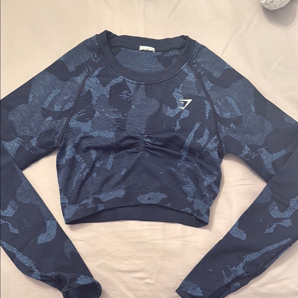 Gymshark Navy Patterned Crop Top